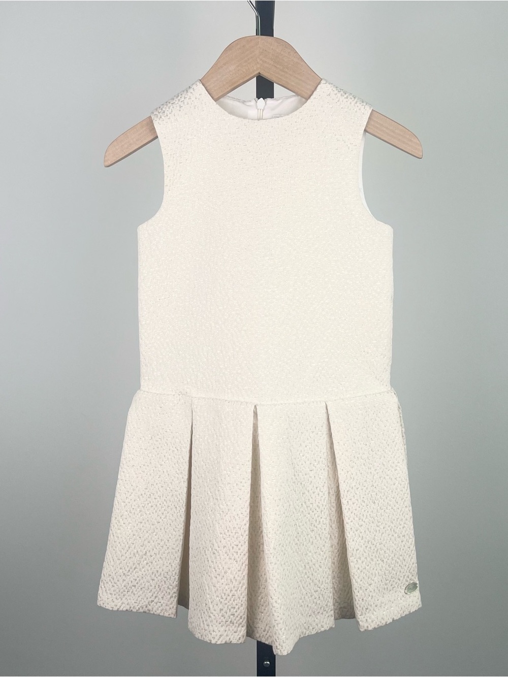 Tartine et Chocolat Pleated Jacquard Dress, Ivory, Size 6